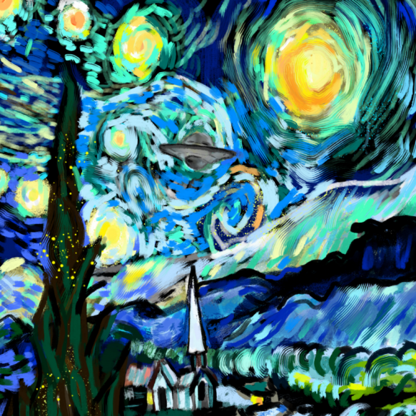 Van UFO Starry Night with Alien Ship